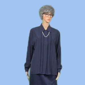 CHRISTIE & JILL Vintage Button up Blouse Size 10 ~ Navy Blue